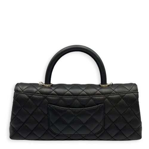 Coco Handle Quilted 30cm Black Top Handle Bag in Caviar Leather Gold hardware