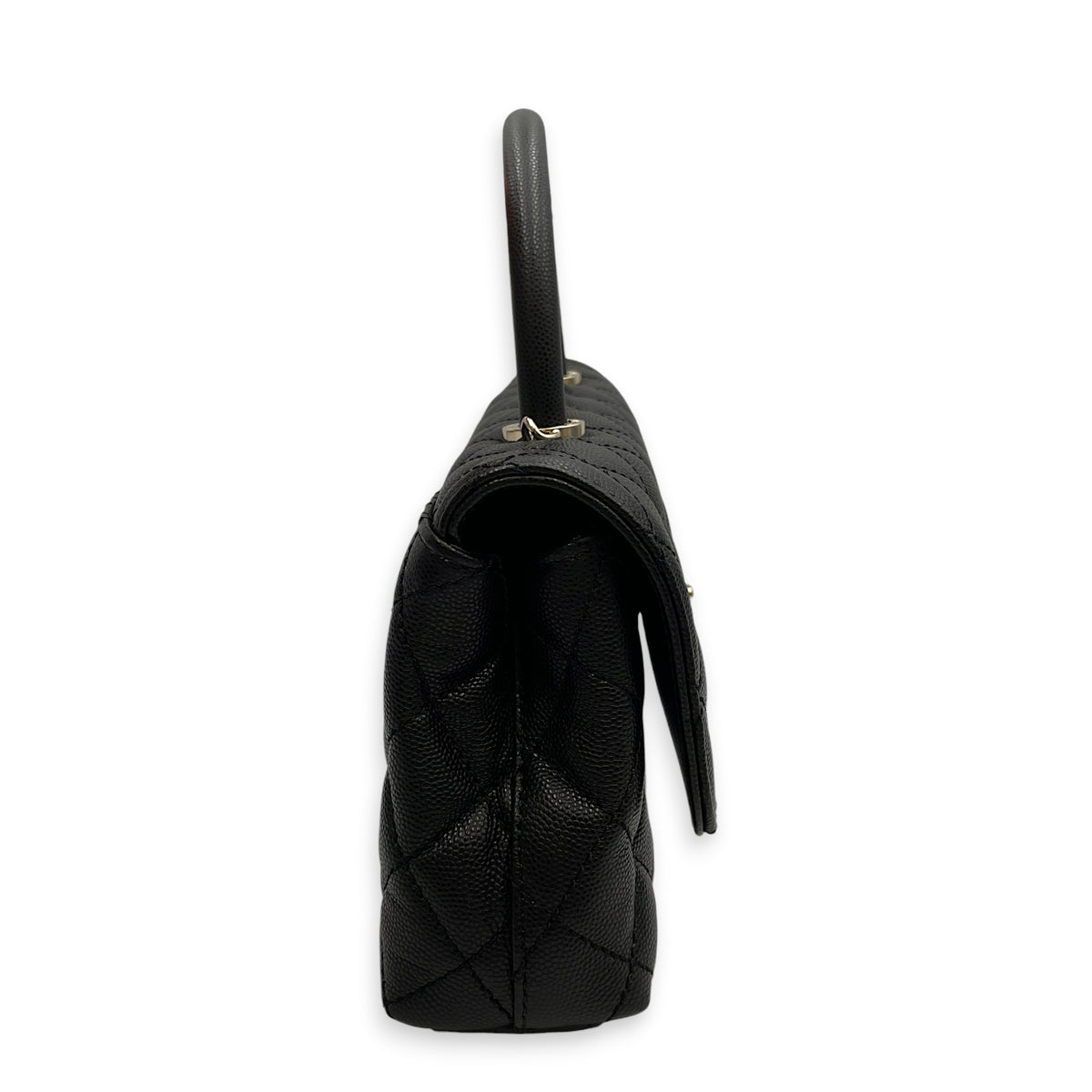 Coco Handle Quilted 30cm Black Top Handle Bag in Caviar Leather Gold hardware