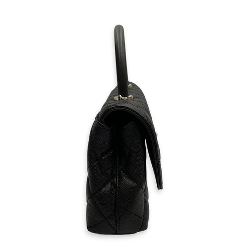 Coco Handle Quilted 30cm Black Top Handle Bag in Caviar Leather Gold hardware