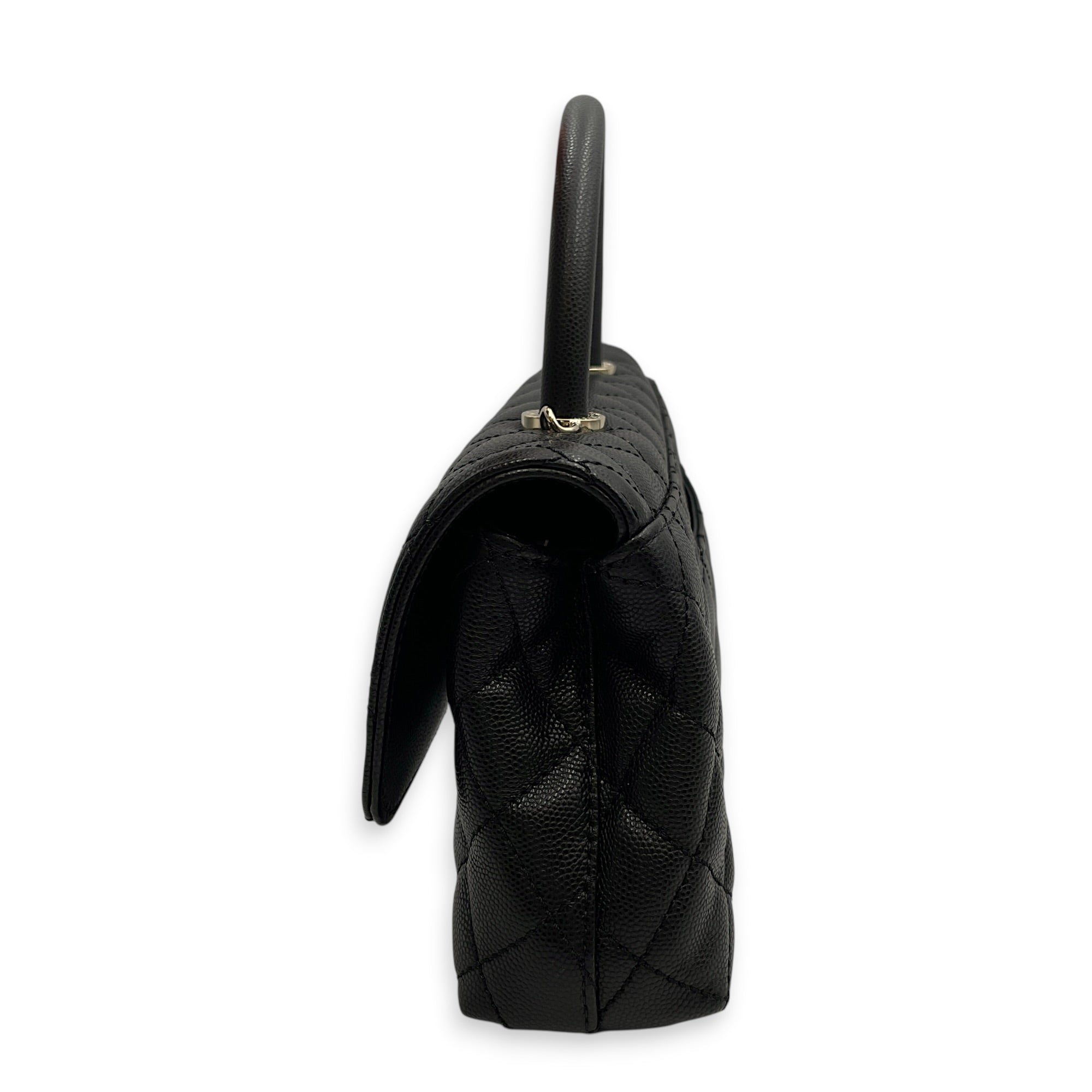 Coco Handle Quilted 30cm Black Top Handle Bag in Caviar Leather Gold hardware