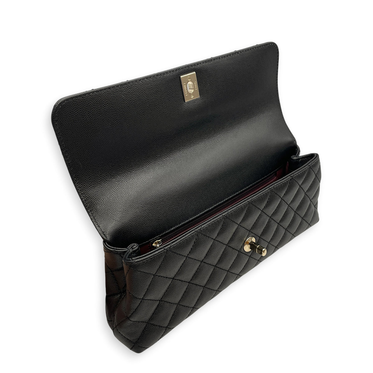Coco Handle Quilted 30cm Black Top Handle Bag in Caviar Leather Gold hardware