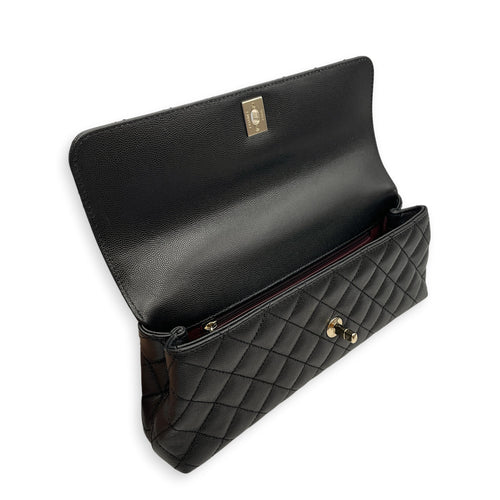 Coco Handle Quilted 30cm Black Top Handle Bag in Caviar Leather Gold hardware