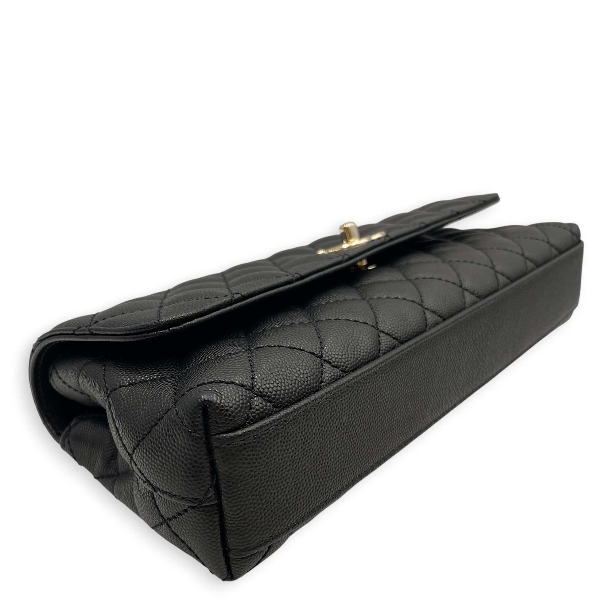 Coco Handle Quilted 30cm Black Top Handle Bag in Caviar Leather Gold hardware