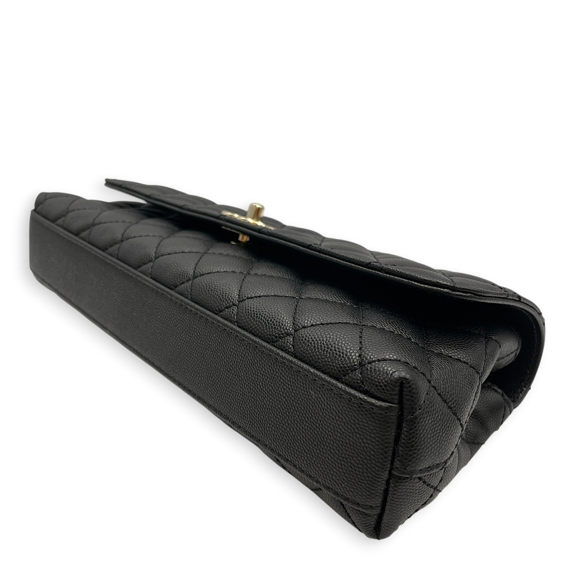 Coco Handle Quilted 30cm Black Top Handle Bag in Caviar Leather Gold hardware