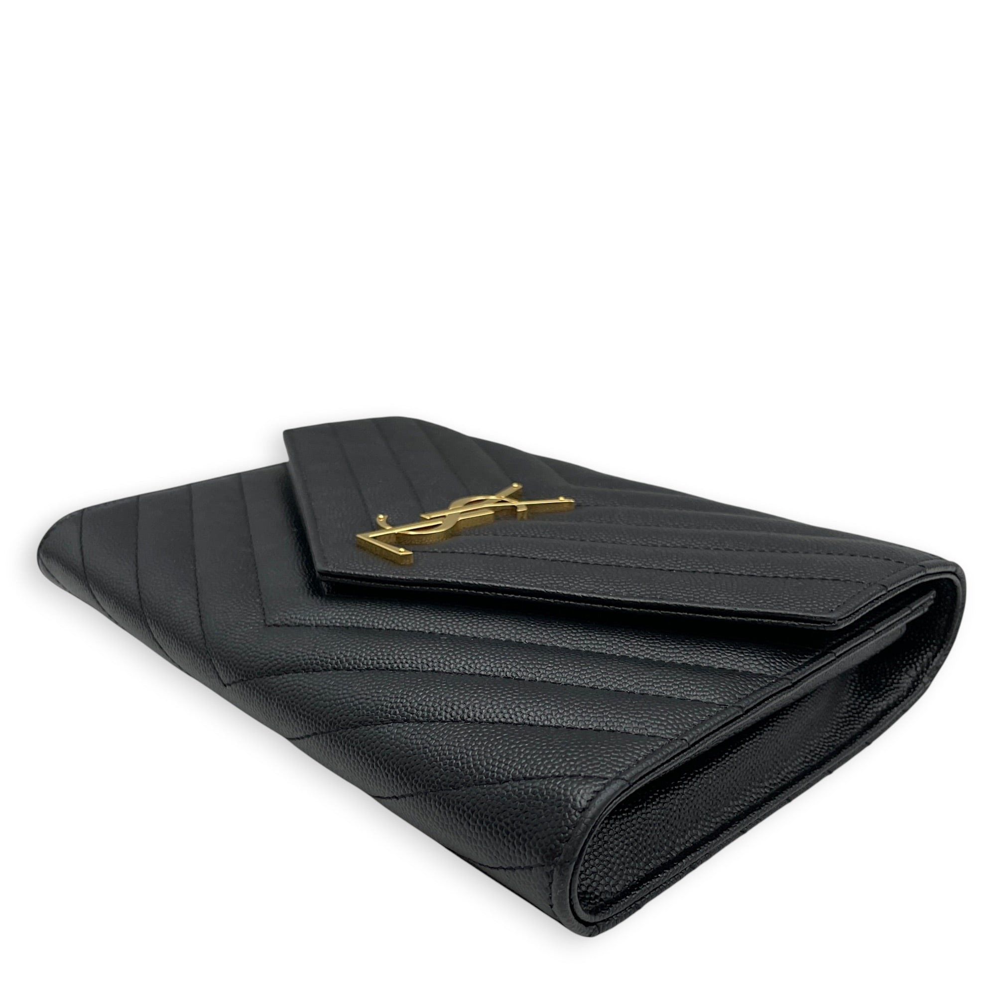 Envelope Black Wallet On Chain in Caviar Leather Gold hardware
