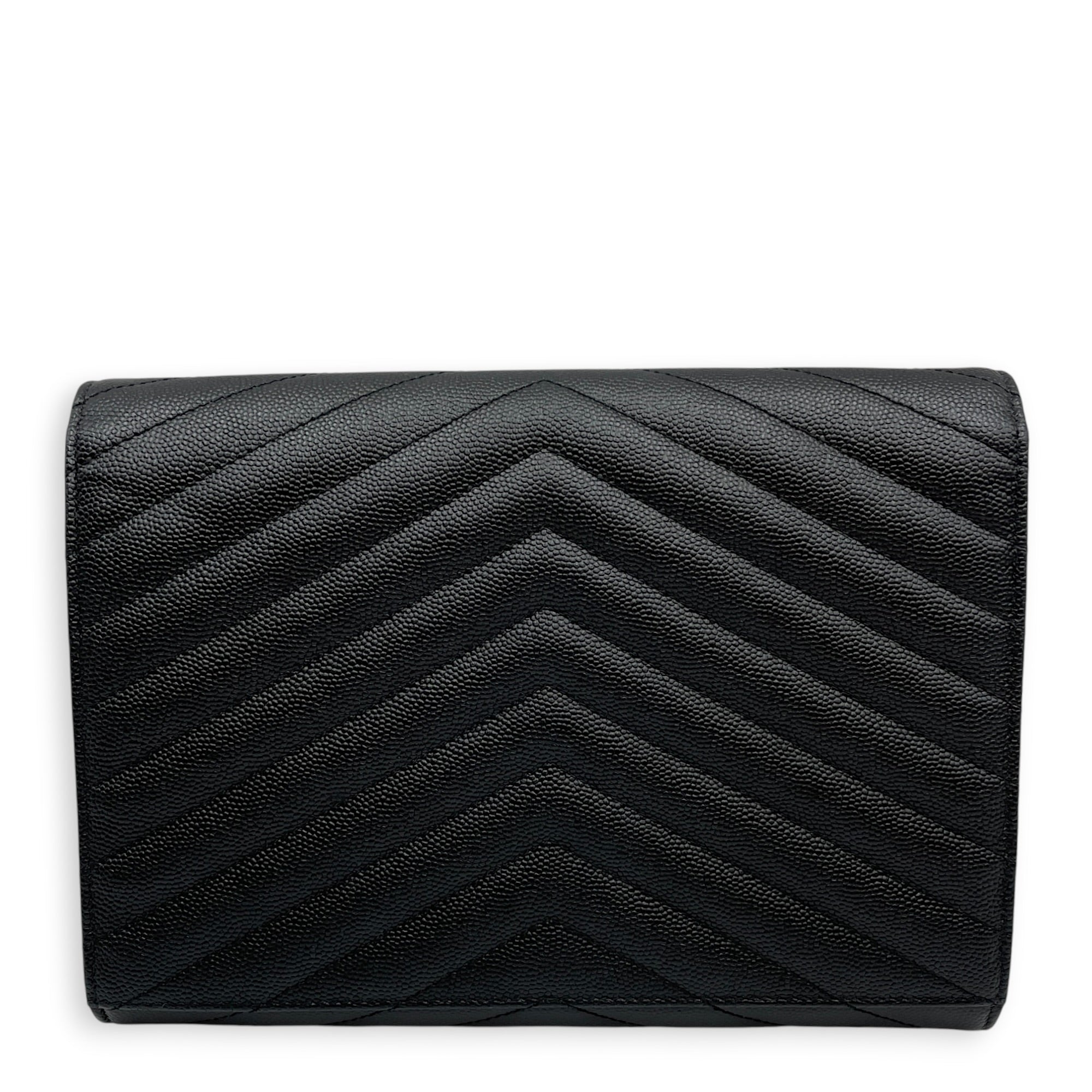 Envelope Black Wallet On Chain in Caviar Leather Gold hardware