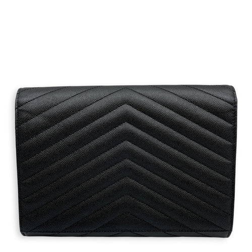 Envelope Black Wallet On Chain in Caviar Leather Gold hardware