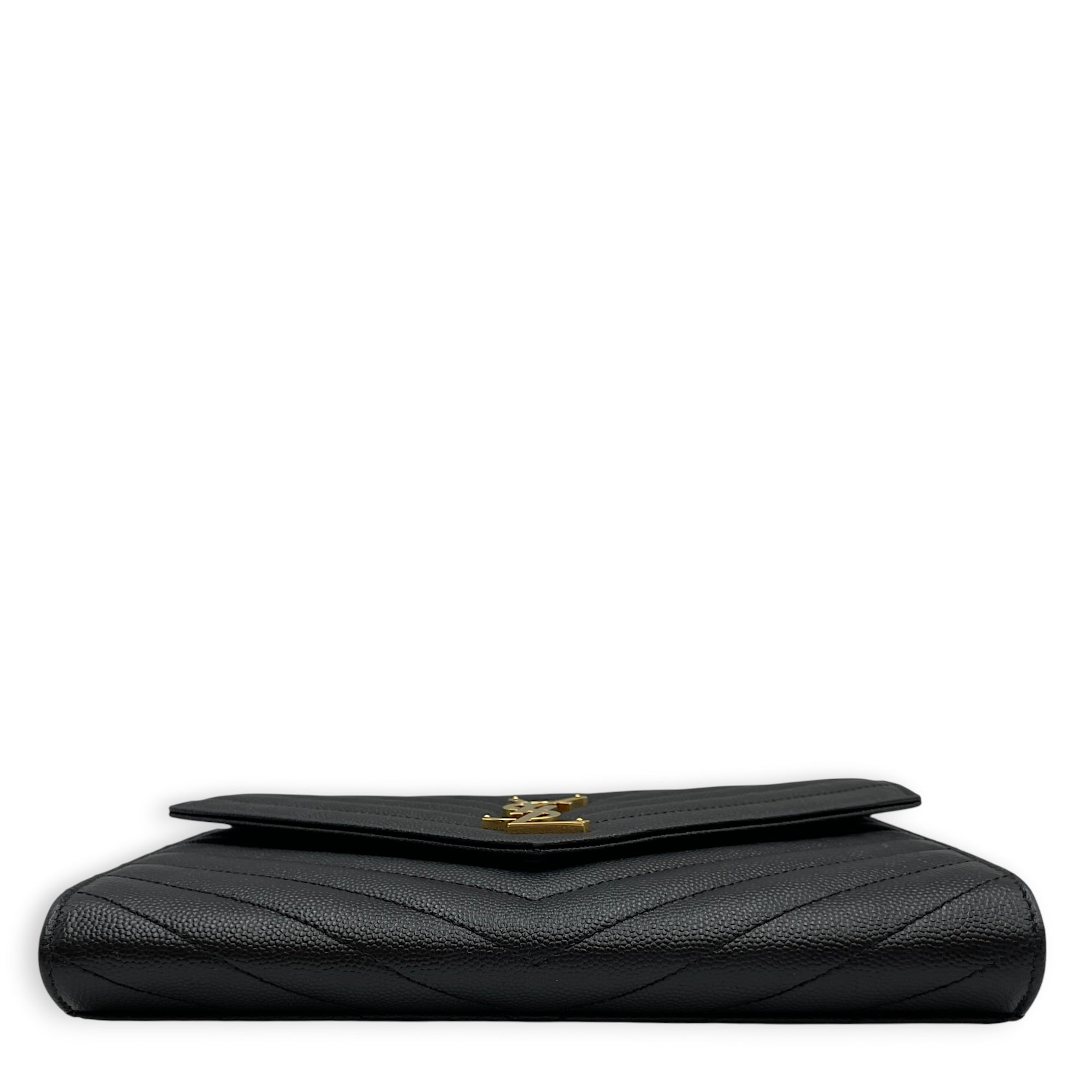 Envelope Black Wallet On Chain in Caviar Leather Gold hardware