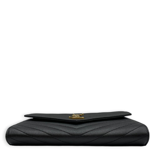 Envelope Black Wallet On Chain in Caviar Leather Gold hardware