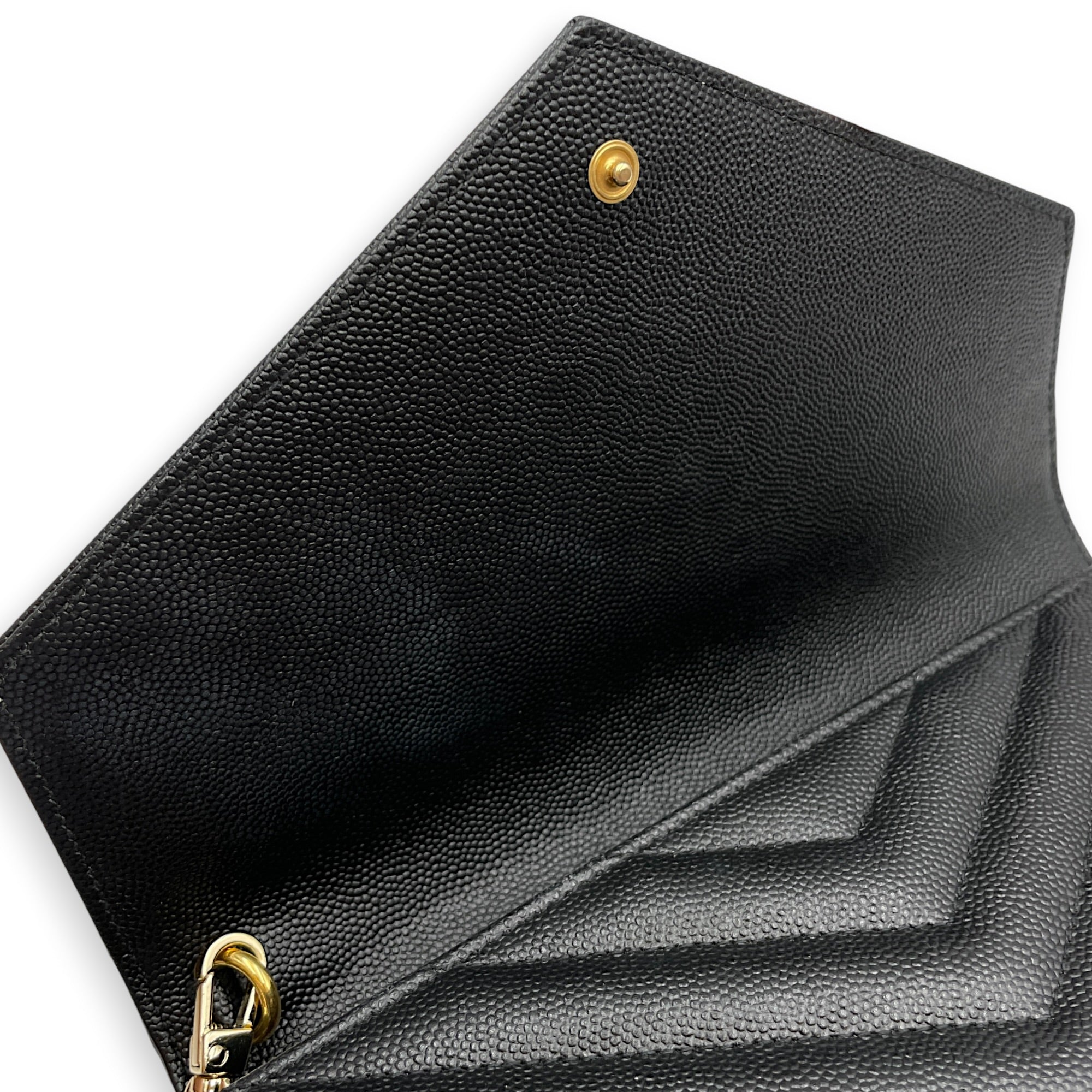 Envelope Black Wallet On Chain in Caviar Leather Gold hardware