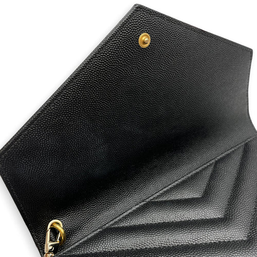 Envelope Black Wallet On Chain in Caviar Leather Gold hardware
