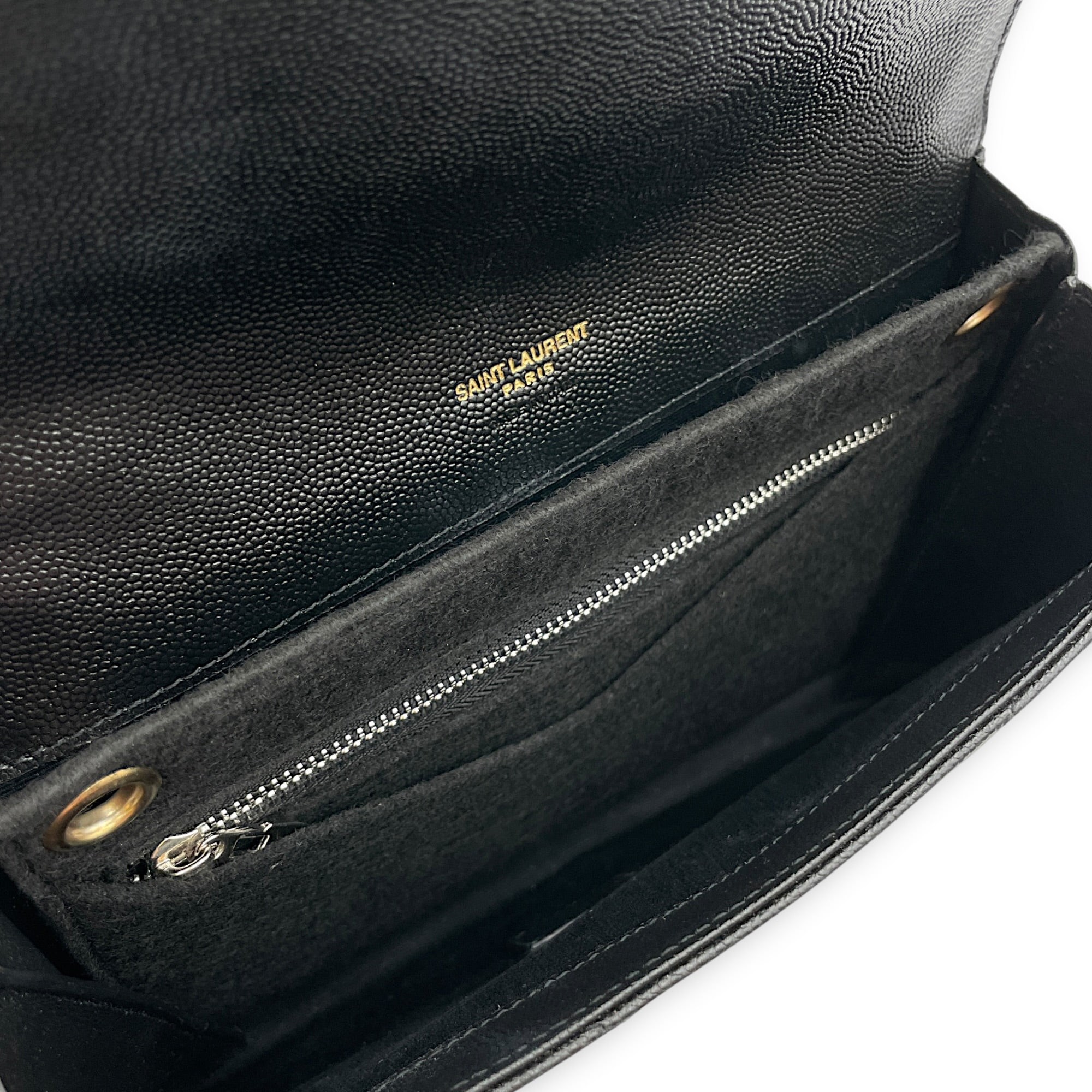 Envelope Black Wallet On Chain in Caviar Leather Gold hardware