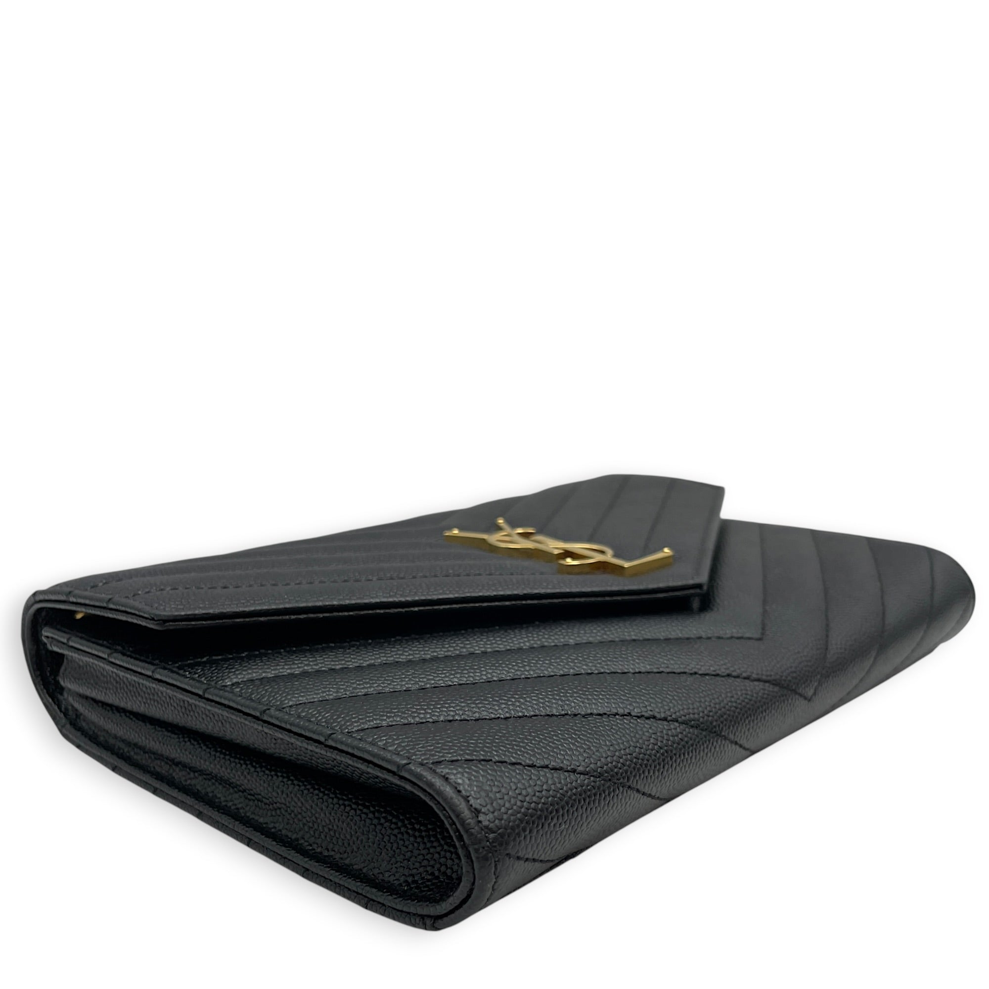 Envelope Black Wallet On Chain in Caviar Leather Gold hardware