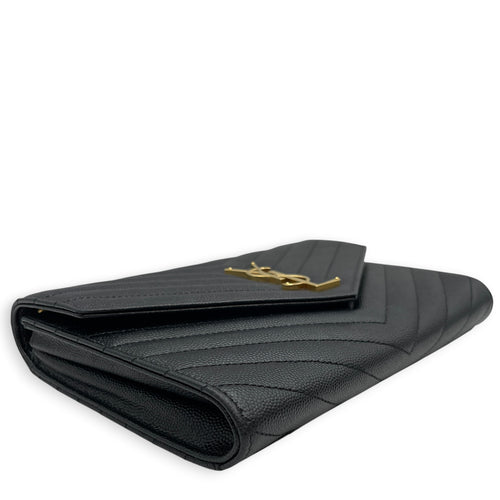 Envelope Black Wallet On Chain in Caviar Leather Gold hardware