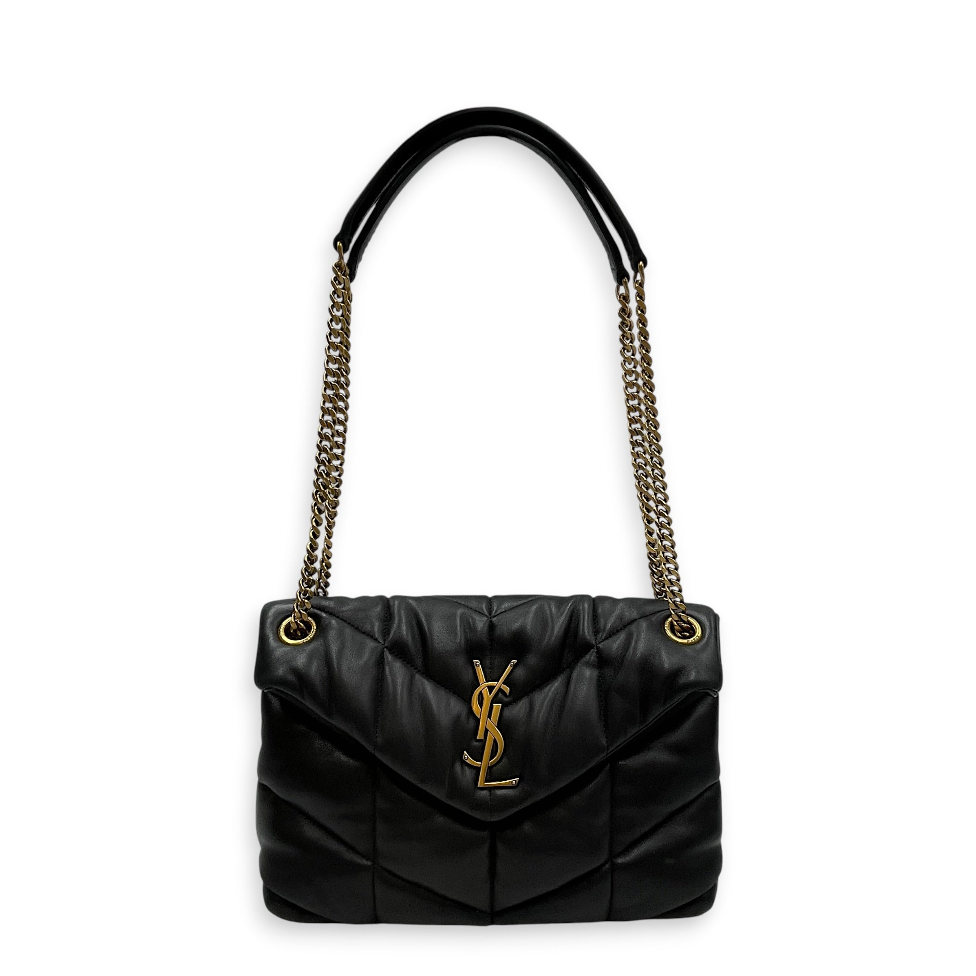 Loulou Medium Noir Shoulder Bag in Lambskin Gold hardware