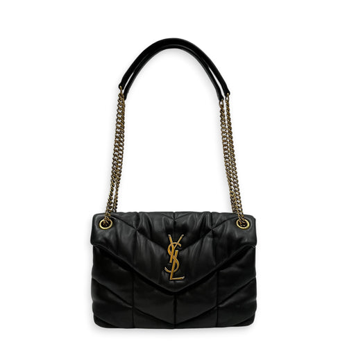 Loulou Medium Noir Shoulder Bag in Lambskin Gold hardware
