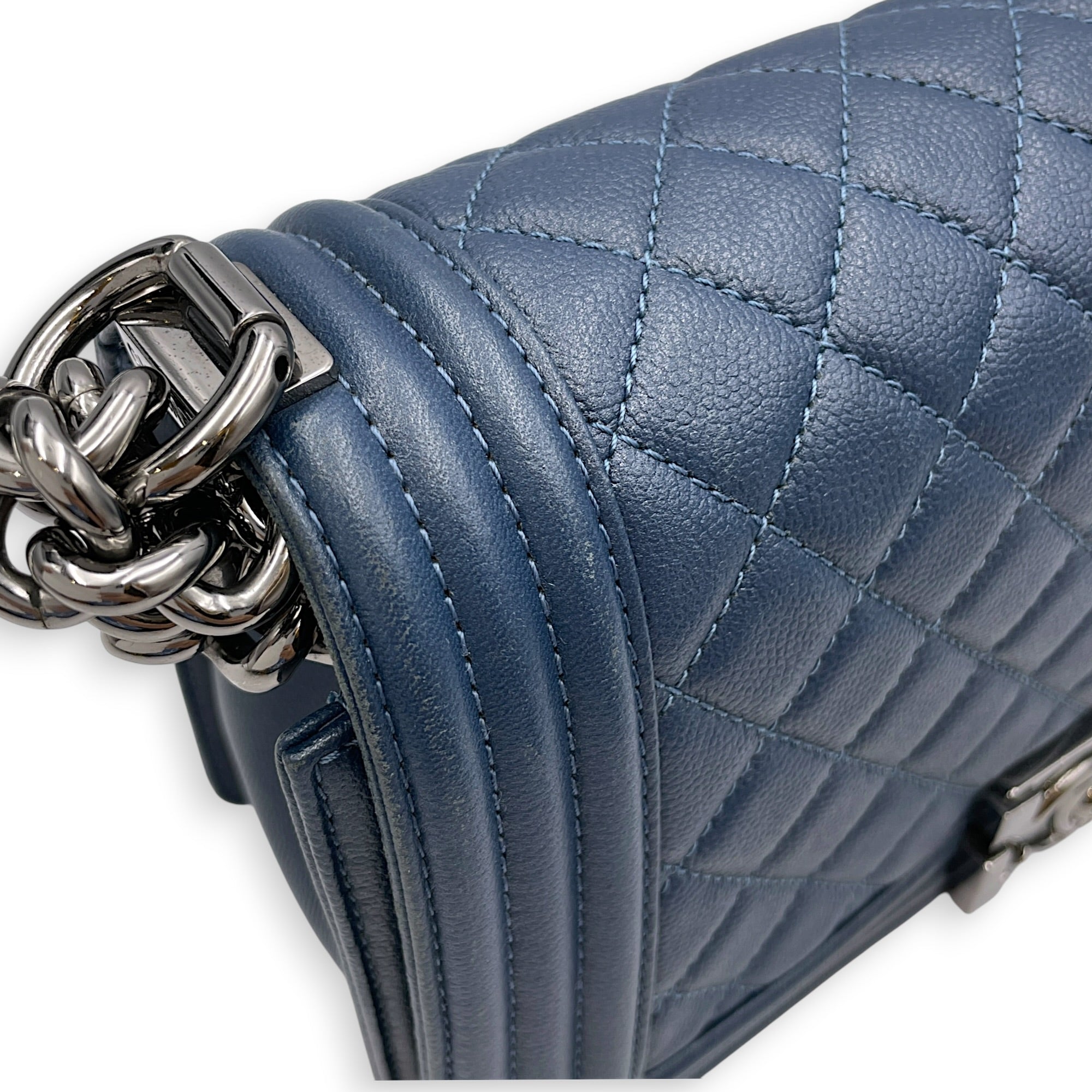 Boy Medium Blue Shoulder Bag Silver hardware