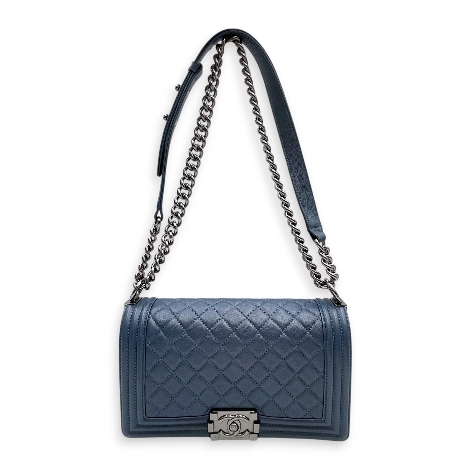Boy Medium Blue Shoulder Bag Silver hardware