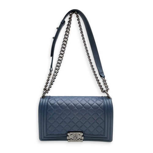 Boy Medium Blue Shoulder Bag Silver hardware