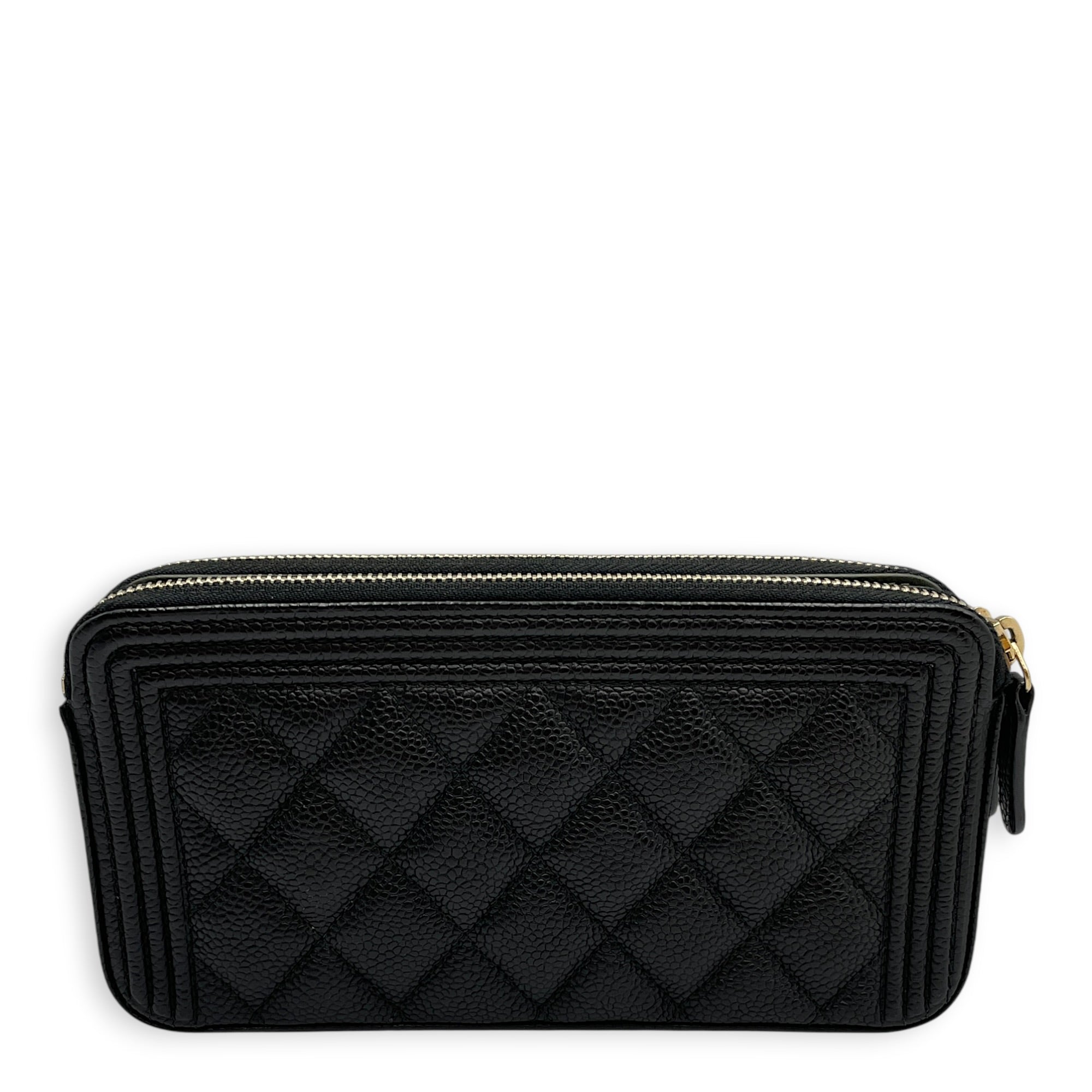 Boy Black Wallet On Chain in Caviar Leather Brushed Gold hardware