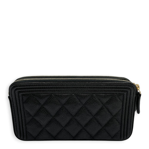 Boy Black Wallet On Chain in Caviar Leather Brushed Gold hardware