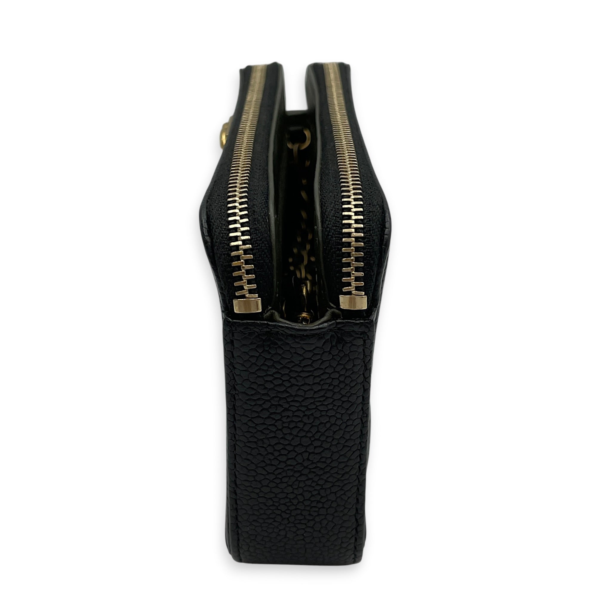 Boy Black Wallet On Chain in Caviar Leather Brushed Gold hardware