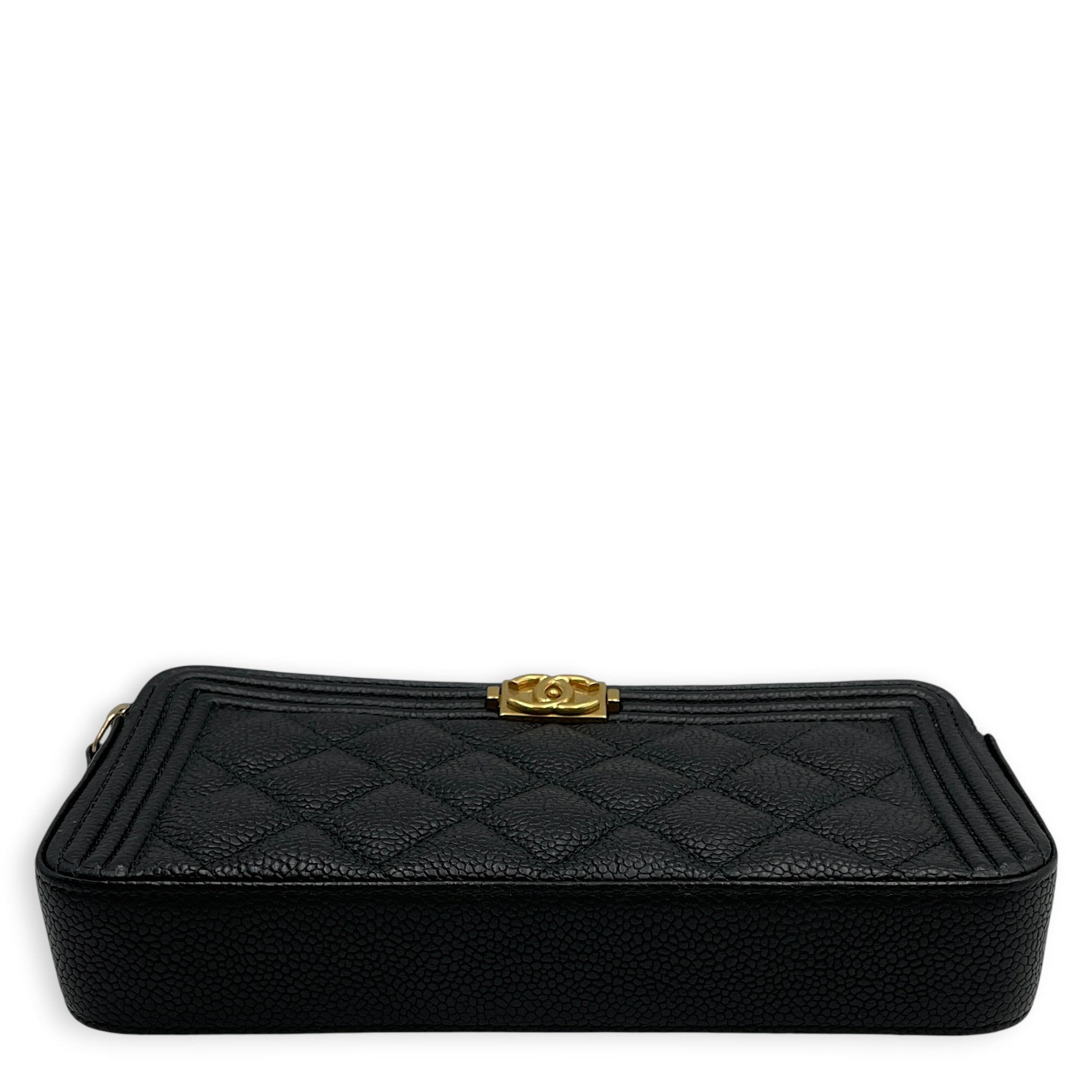 Boy Black Wallet On Chain in Caviar Leather Brushed Gold hardware