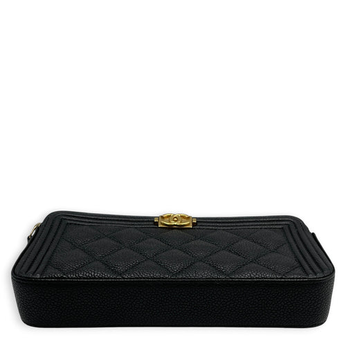 Boy Black Wallet On Chain in Caviar Leather Brushed Gold hardware
