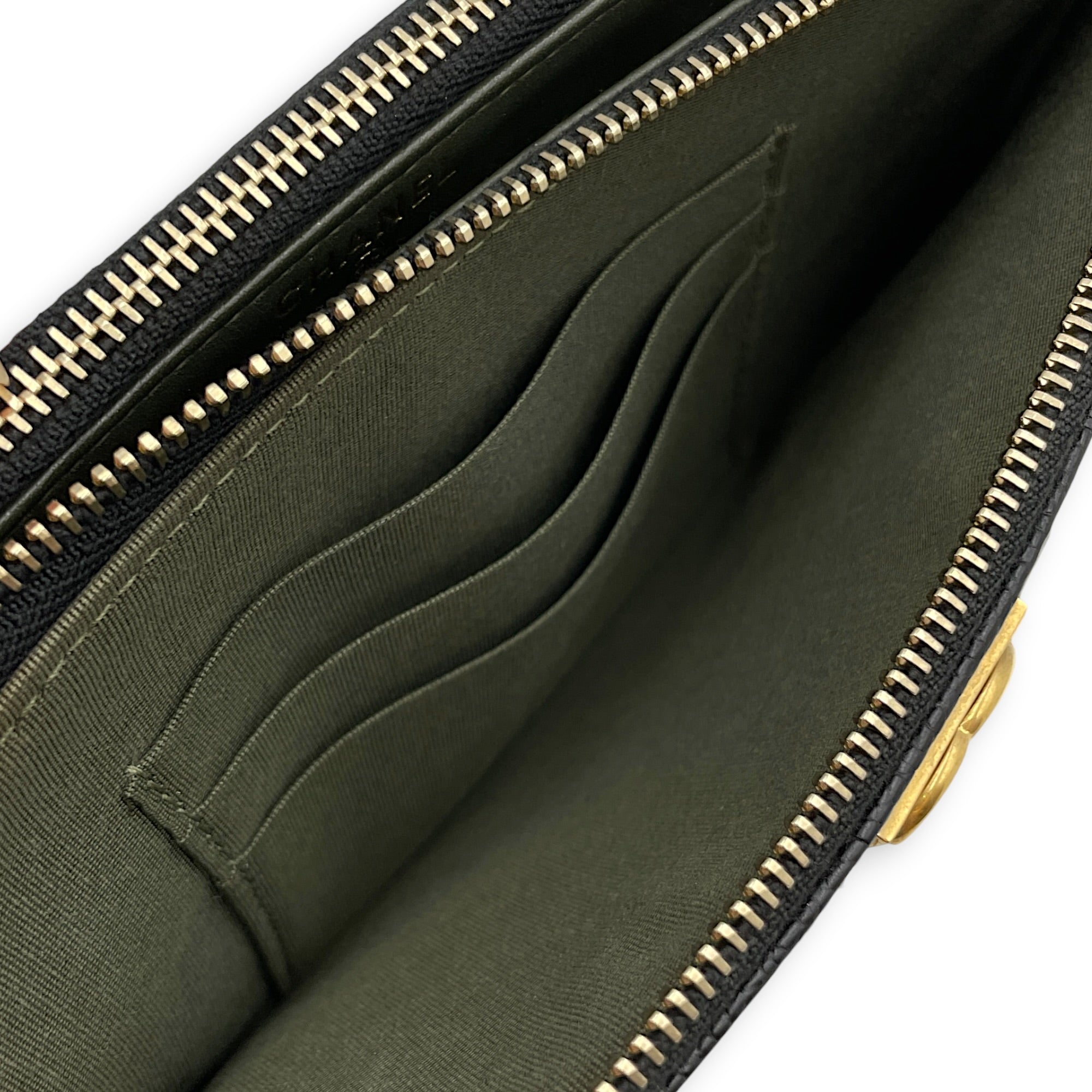 Boy Black Wallet On Chain in Caviar Leather Brushed Gold hardware