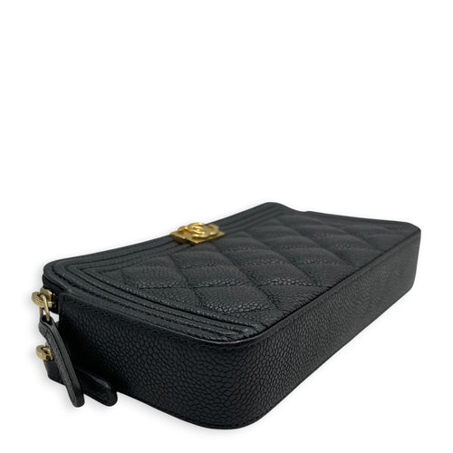 Boy Black Wallet On Chain in Caviar Leather Brushed Gold hardware