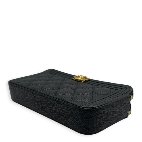 Boy Black Wallet On Chain in Caviar Leather Brushed Gold hardware