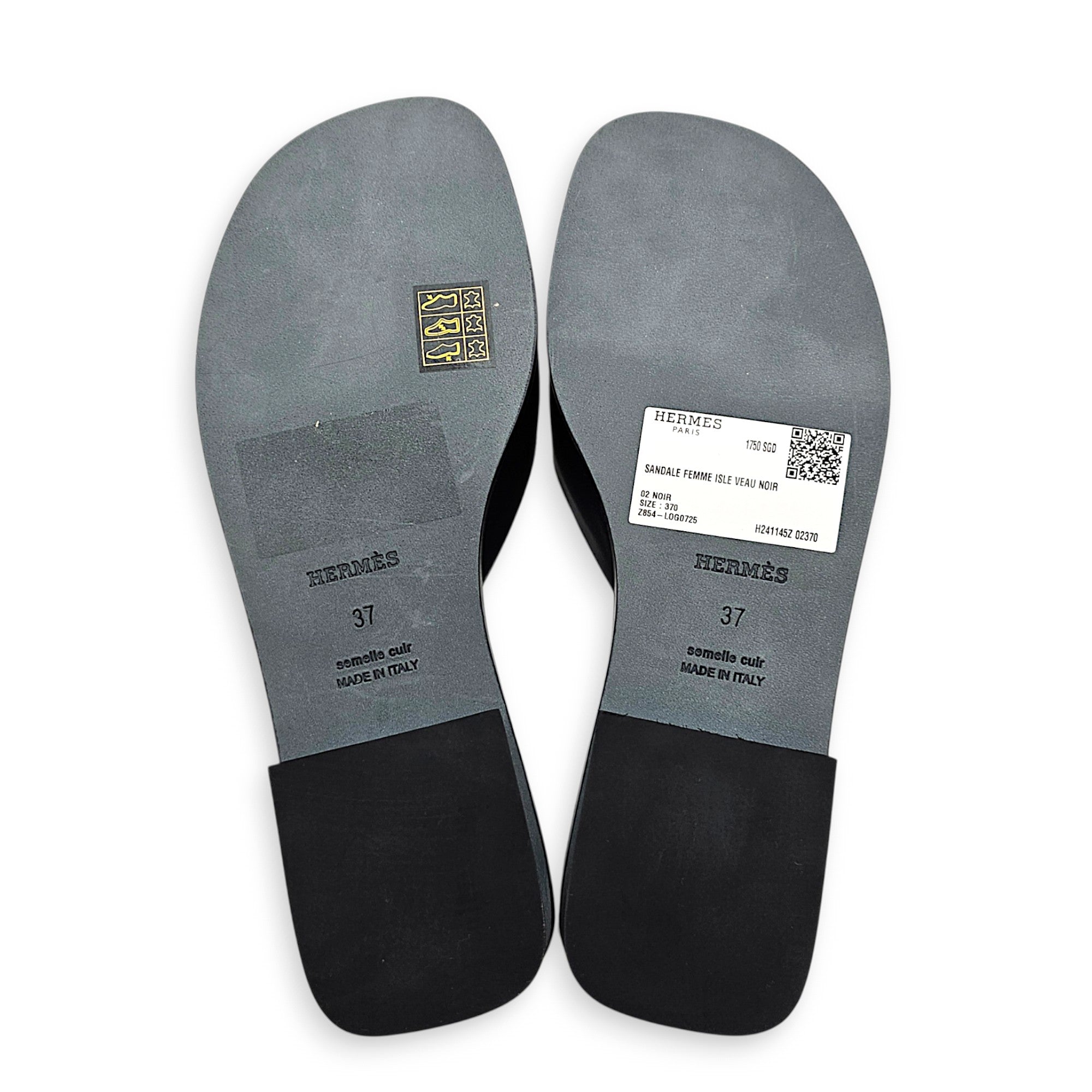 Isle 37 Noir Sandals in Calfskin Gold hardware
