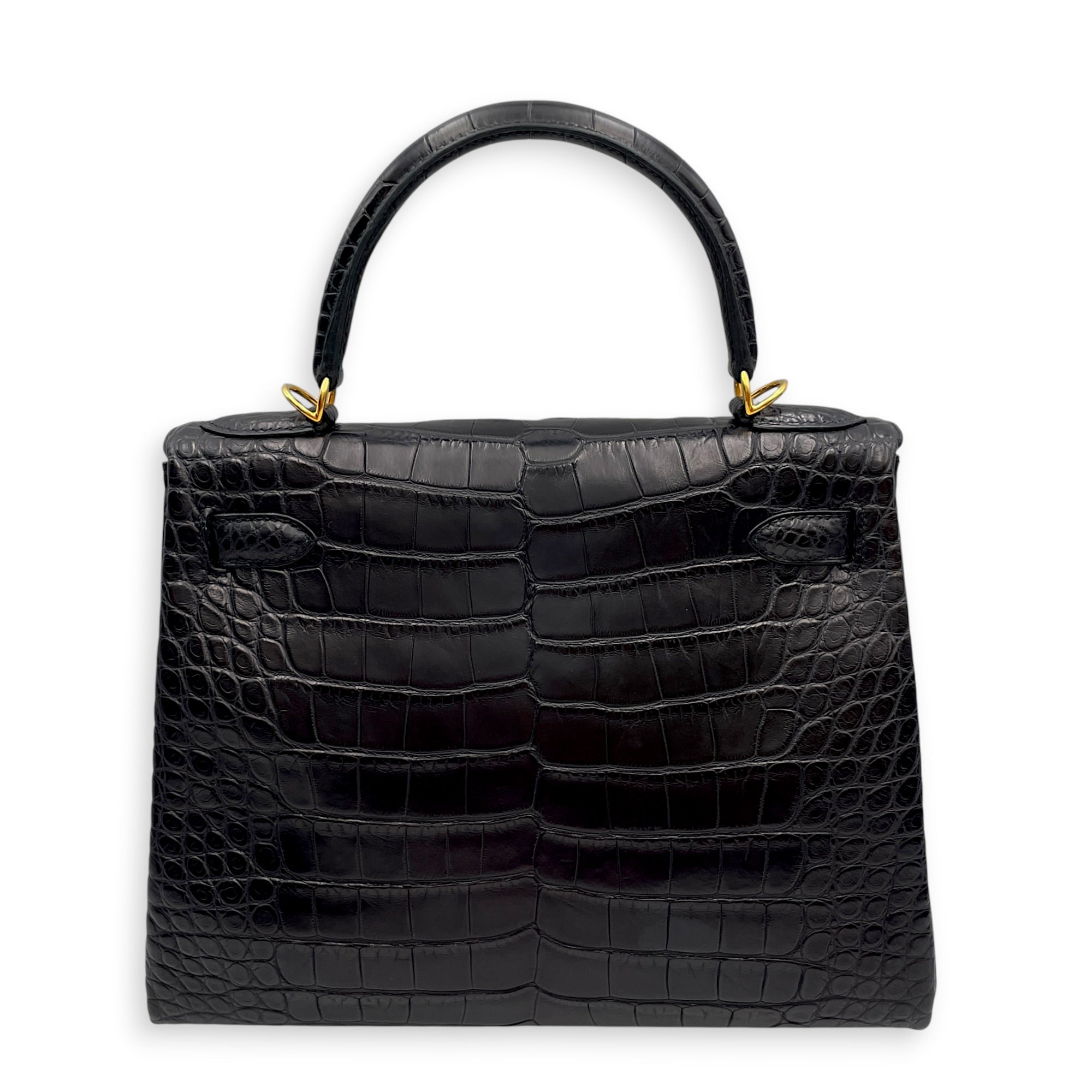 Kelly 28 Noir in Matte Alligator Gold hardware