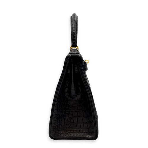 Kelly 28 Noir in Matte Alligator Gold hardware