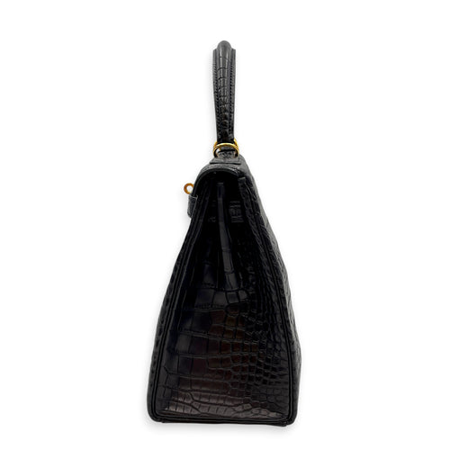 Kelly 28 Noir in Matte Alligator Gold hardware