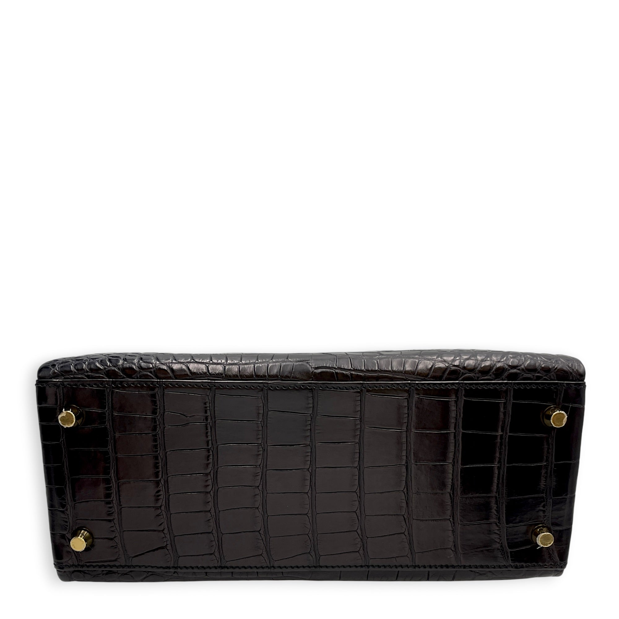 Kelly 28 Noir in Matte Alligator Gold hardware