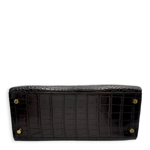 Kelly 28 Noir in Matte Alligator Gold hardware
