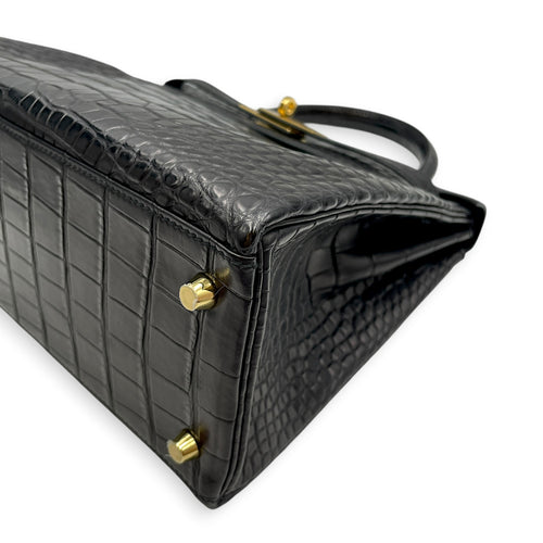 Kelly 28 Noir in Matte Alligator Gold hardware
