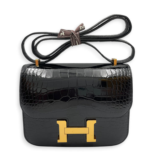 Constance 18 Noir in Shiny Alligator Gold hardware