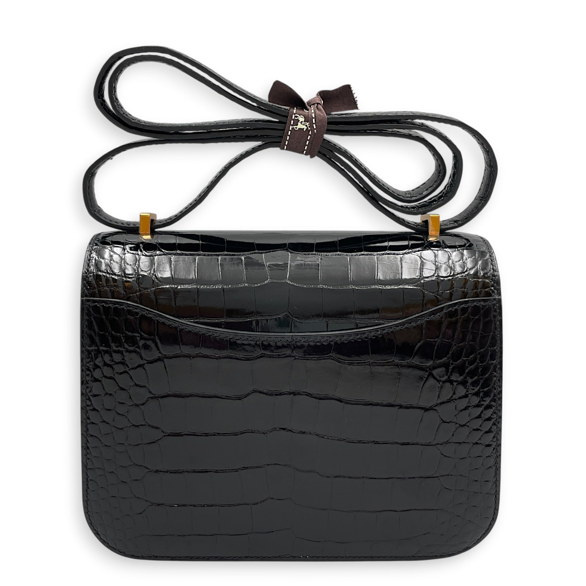Constance 18 Noir in Shiny Alligator Gold hardware