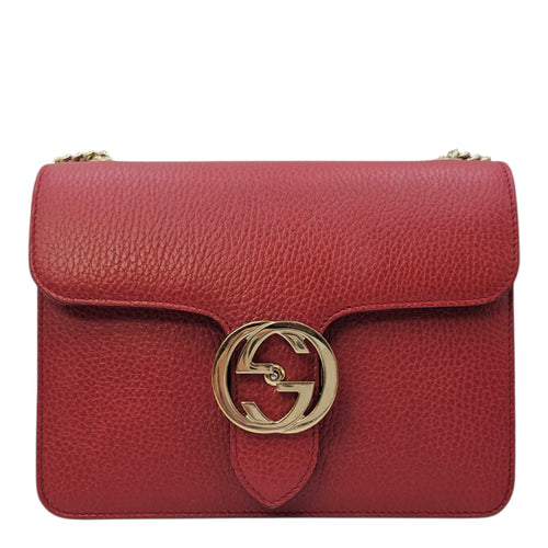 Interlocking G 20 Red Shoulder Bag in Calfskin Gold hardware