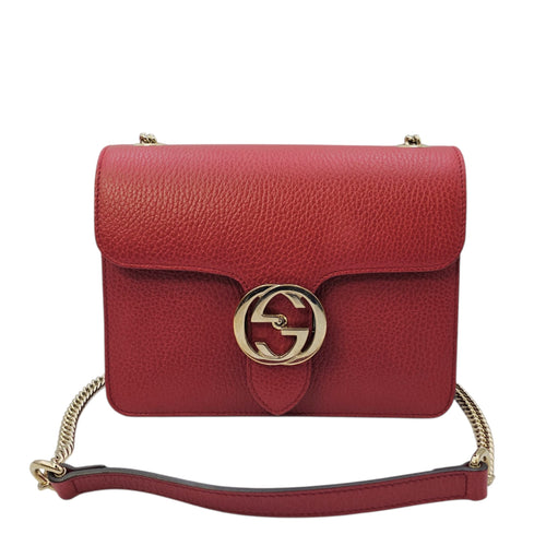 Interlocking G 20 Red Shoulder Bag in Calfskin Gold hardware