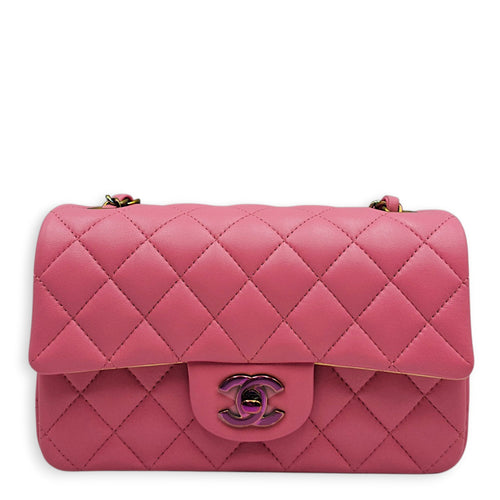 Mini Rectangular Flap Mini Pink Shoulder Bag in Calfskin Iridescent hardware