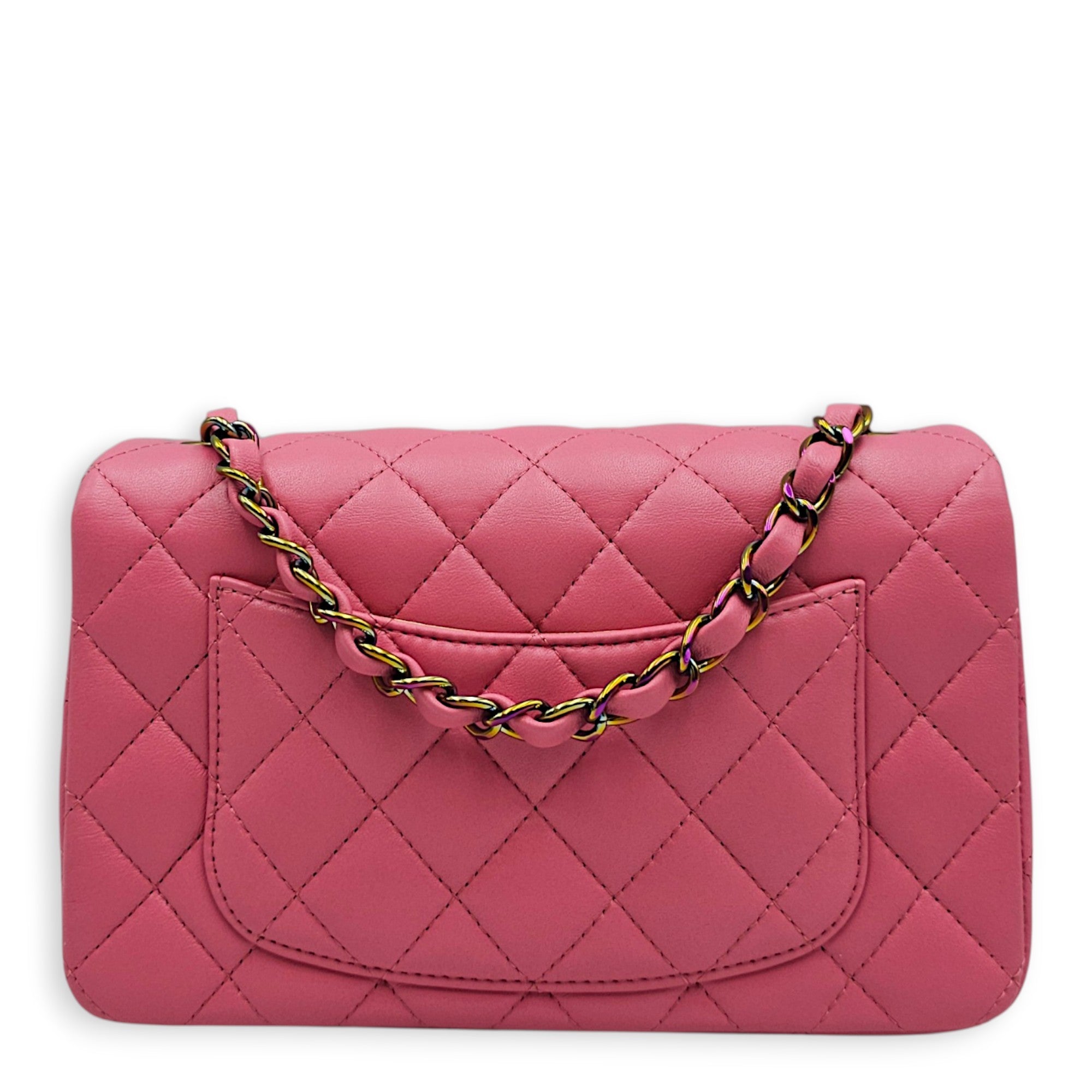 Mini Rectangular Flap Mini Pink Shoulder Bag in Calfskin Iridescent hardware