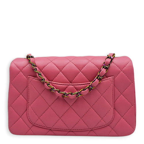 Mini Rectangular Flap Mini Pink Shoulder Bag in Calfskin Iridescent hardware
