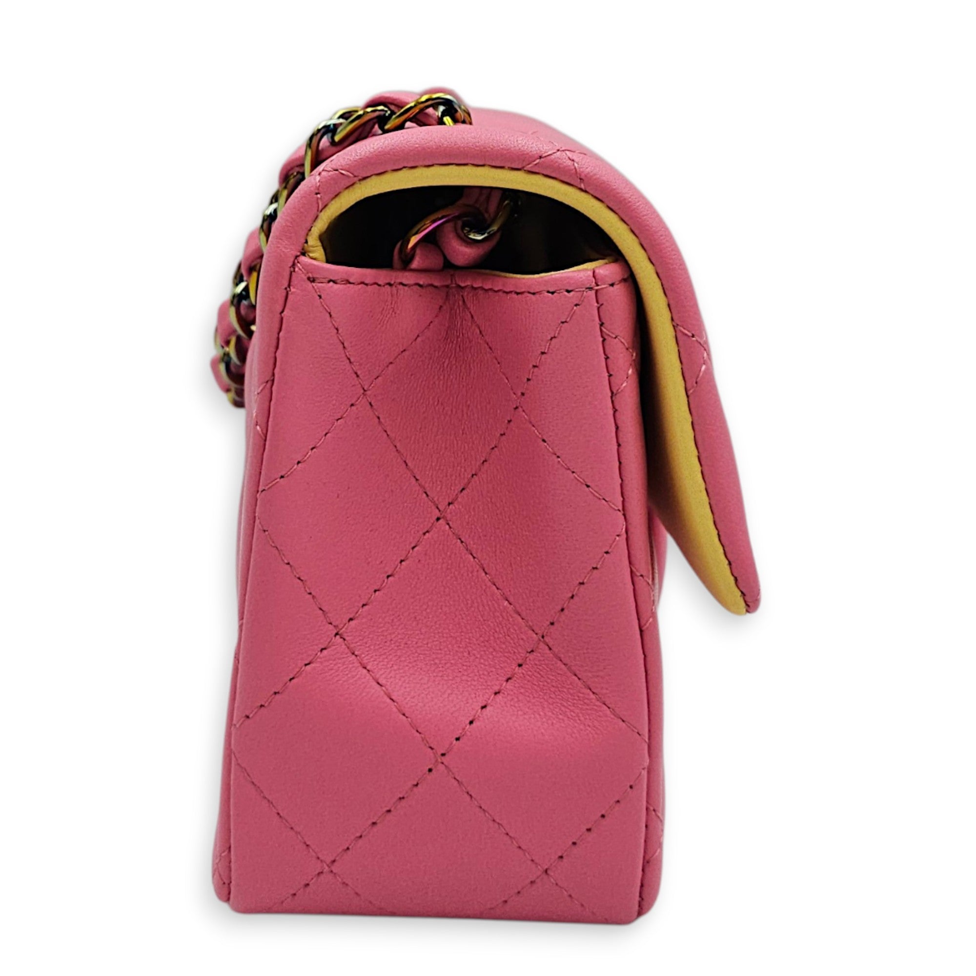 Mini Rectangular Flap Mini Pink Shoulder Bag in Calfskin Iridescent hardware
