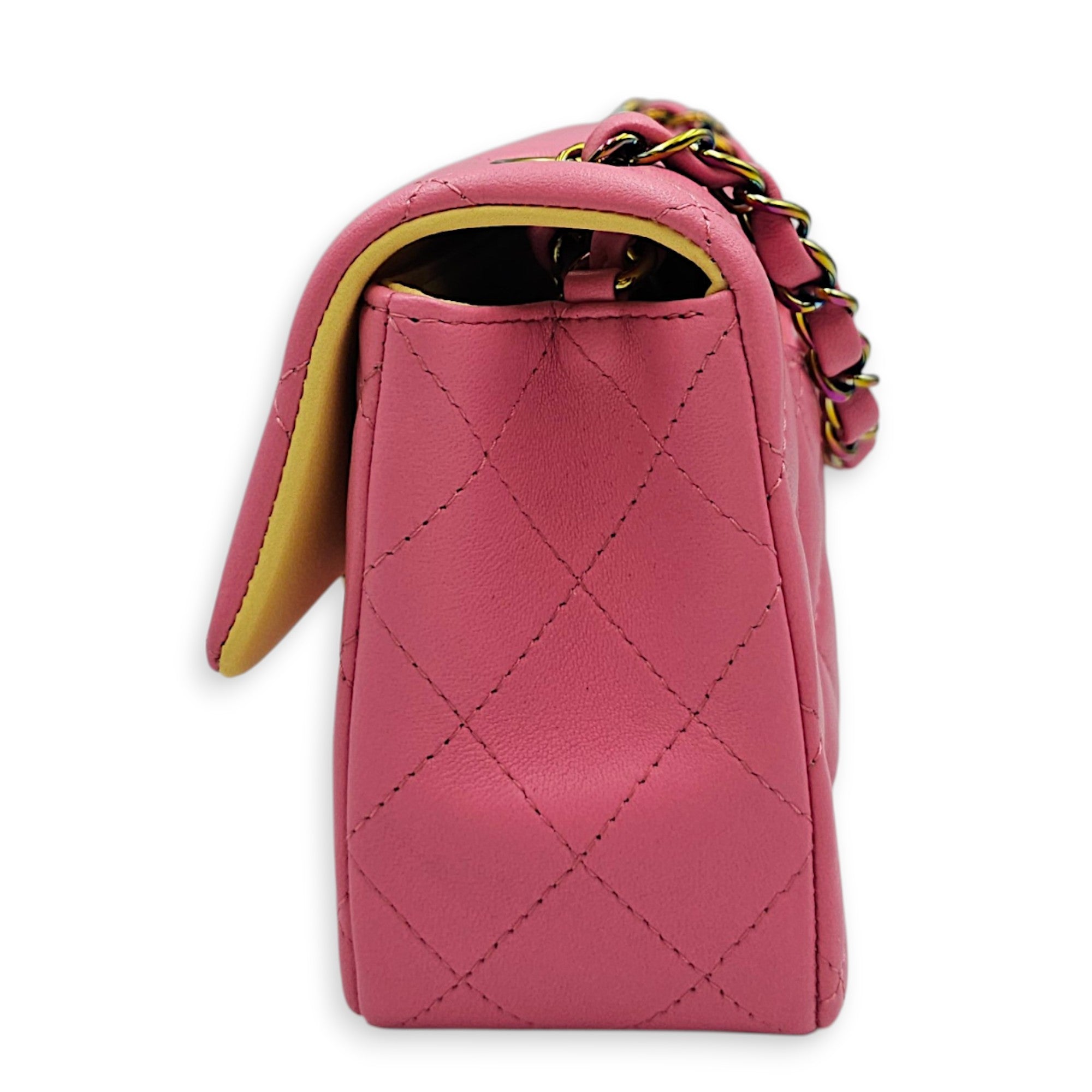 Mini Rectangular Flap Mini Pink Shoulder Bag in Calfskin Iridescent hardware