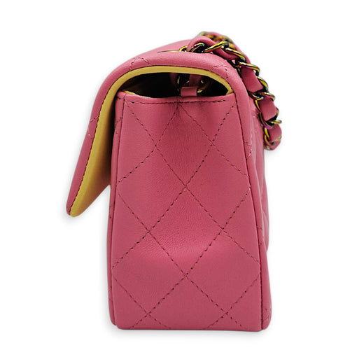 Mini Rectangular Flap Mini Pink Shoulder Bag in Calfskin Iridescent hardware