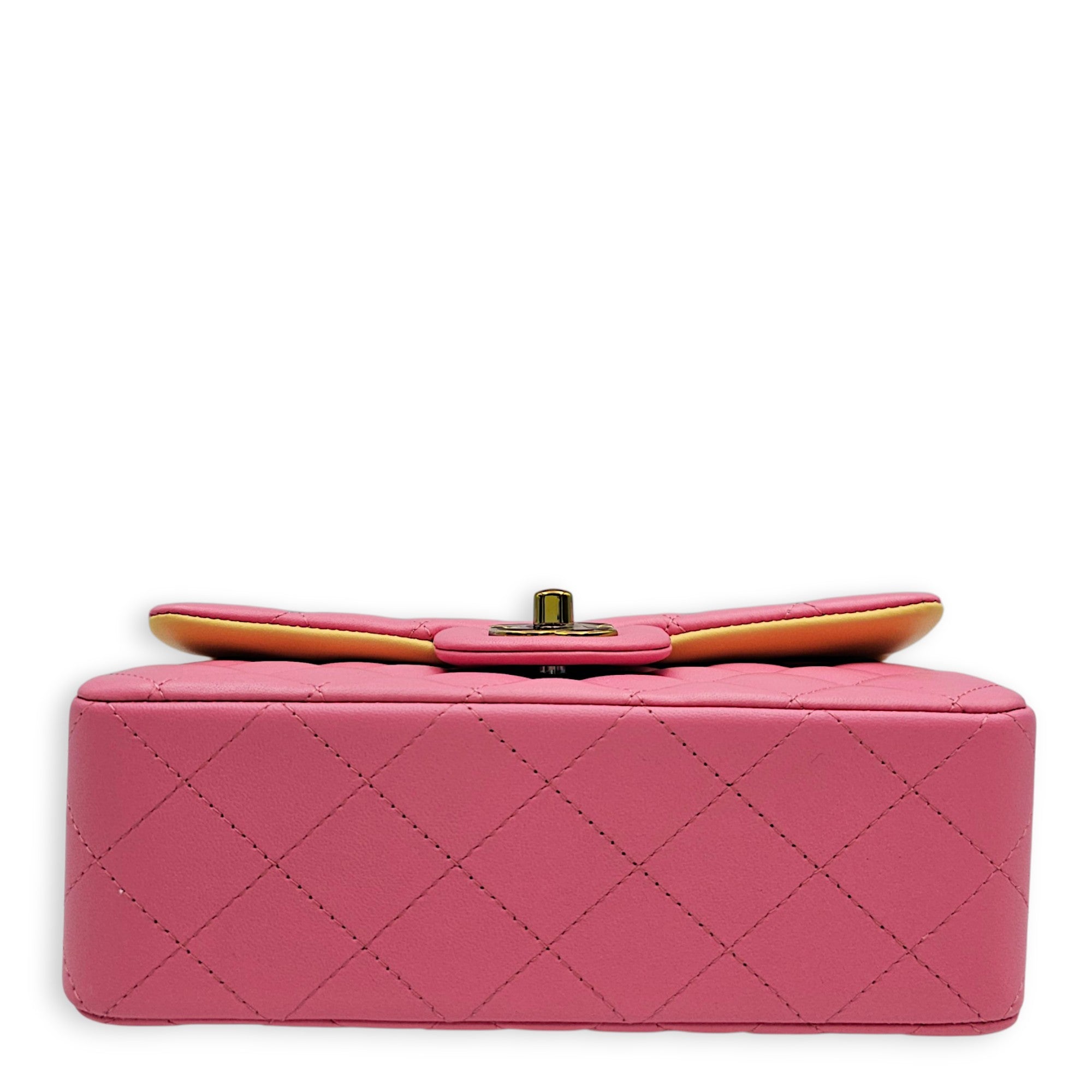 Mini Rectangular Flap Mini Pink Shoulder Bag in Calfskin Iridescent hardware