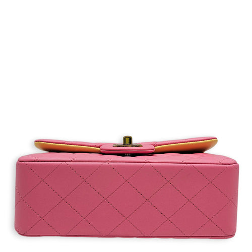 Mini Rectangular Flap Mini Pink Shoulder Bag in Calfskin Iridescent hardware